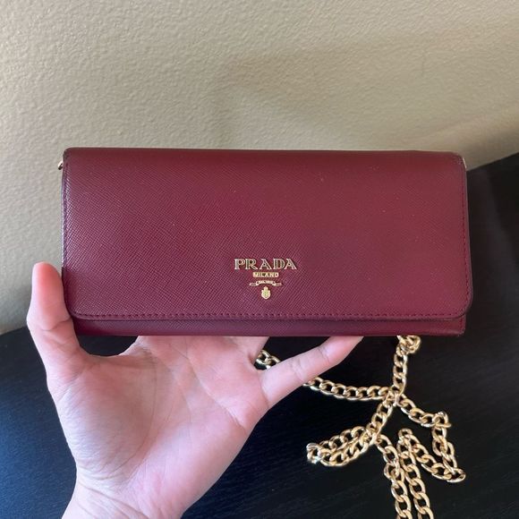 Prada Milano Made in Italy Wine Red Snap Wallet with unbranded chain - Picture 16 of 16